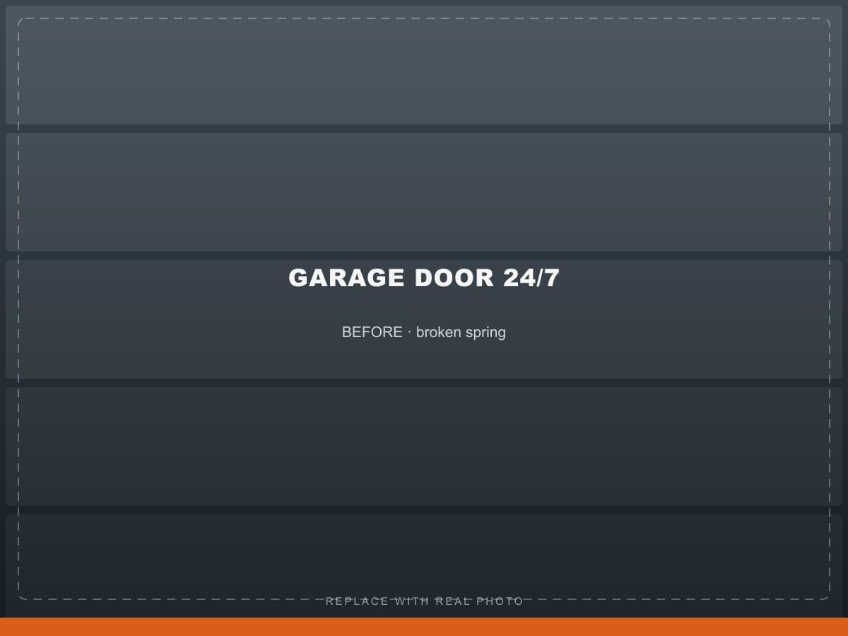 Broken garage door torsion spring before replacement